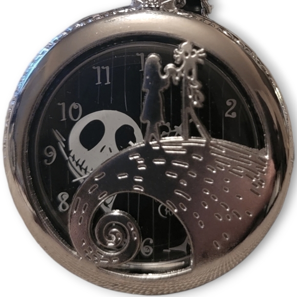 Nightmare Before Christmas Silver Quartz Jack Pocket Watch Pendant w/ 32" Chain - Picture 13 of 14